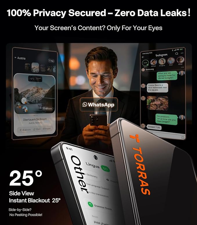 TORRAS Uncrackable for Samsung Galaxy S26 Ultra Privacy Screen Protector [Top 25° Anti Spy] [9H+ Aerospace Tempered Glass] 12Ft Military-Grade Shatterproof Screen Protector S 26 Ultra 6.9 2-Pack