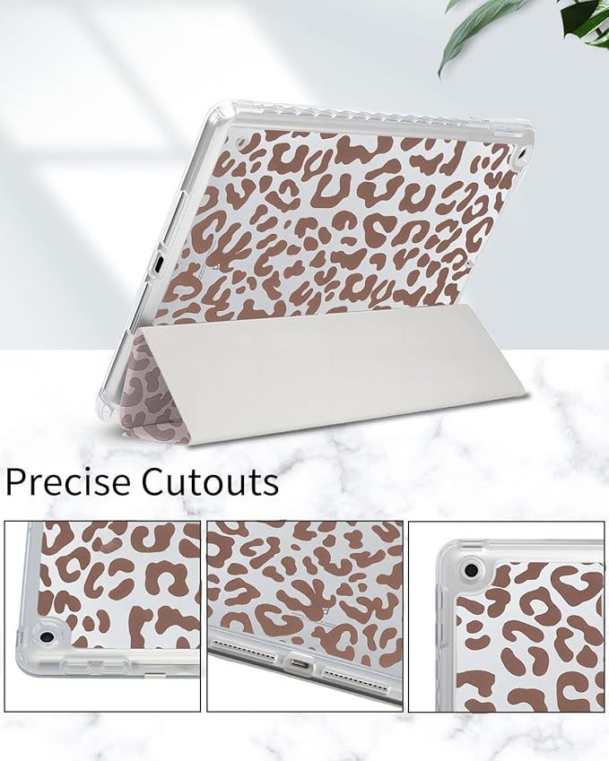 Fycyko Trifold Stand Case for iPad 10.2 InchiPad 9th/8th/7th Generation 2021/2020/2019 Aesthetic Trendy Pink Leopard Print with Pencil Holder Shockproof Protective CoverPink
