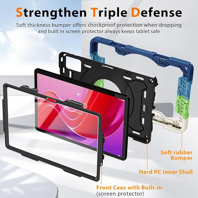 ROISKIN Case for Lenovo Tab M11 / K11 (TB-330FU/TB-330XU) 11 inch Drop-Proof Protection Cover with 360° Rotate Stand &amp Handle &amp Screen Protector &amp Shoulder Strap &amp Kids Friendly