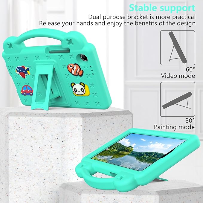 Compatible with Lenovo Tab One 2025 8.7 inch Tablet Case Kids Friendly Universal Lightweight Shockproof Protective Case with Shoulder Strap &amp Stand Handle Mint Green