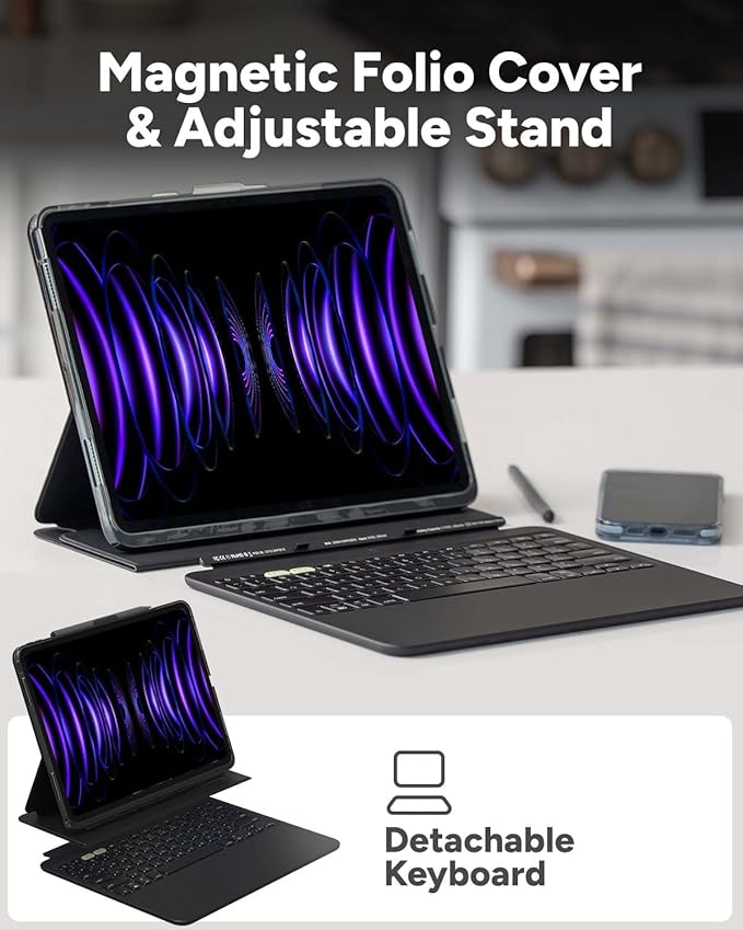ZAGG Pro Keys 2 iPad Pro 11 (M5)/ (M4) Keyboard Case - Wireless Keyboard &amp Detachable Folio Case Laptop-Style Keys Multi-Pairing Bluetooth 6.6 ft Drop Protection NOT Compatible w iPad Pro Gen