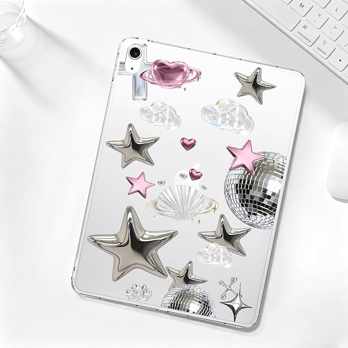 for iPad Air 13 (M3) 2025/ (M2) 2024Preppy Shiny Star Crystal Clear CaseSlim Lightweight Anti-Scratch Soft TPU Bumper Hard Acrylic Back Cover for Women