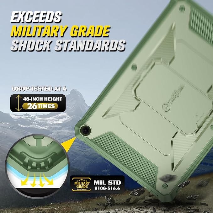 Fintie Shockproof Case for All-New Fire HD 10 Tablet (13th Generation 10.1 2023 Release) [Tuatara] Rugged Unibody Hybrid Bumper Kickstand Cover with Built-in Screen Protector Sage Green