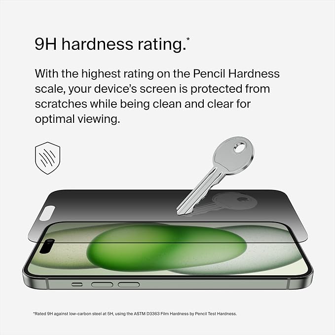 Belkin ScreenForce TemperedGlass Treated Privacy Screen Protector for iPhone 15 Plus and 14 Pro Max- Slim &amp Scratch-Resistant - Includes Easy Align Tray for Bubble Free Application