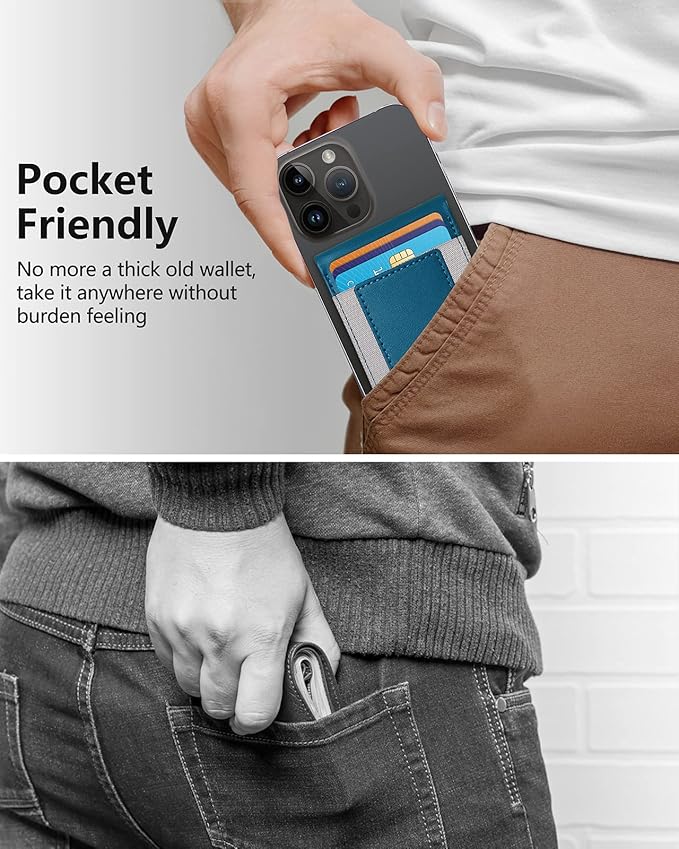 ExtreLife 2-in-1 Magsafe Wallet Open ID Window Magnetic Wallet for iPhone 17/16/15/14 Pro Max/14 Pro/14/14 Plus/13/12 SeriesAdjustable Stand 9 Cards Holder Vegan Leather Blue
