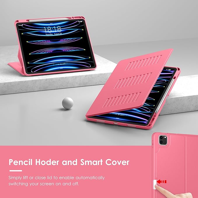 VIKESI Case for iPad Pro 12.9 6th / 5th / 4th / 3rd Generation Case 2022/2021/2020/2018Multiple Angles Magnetic Stand CoverShockproof Soft BackPencil Holderand Auto Sleep/WakeWatermelon