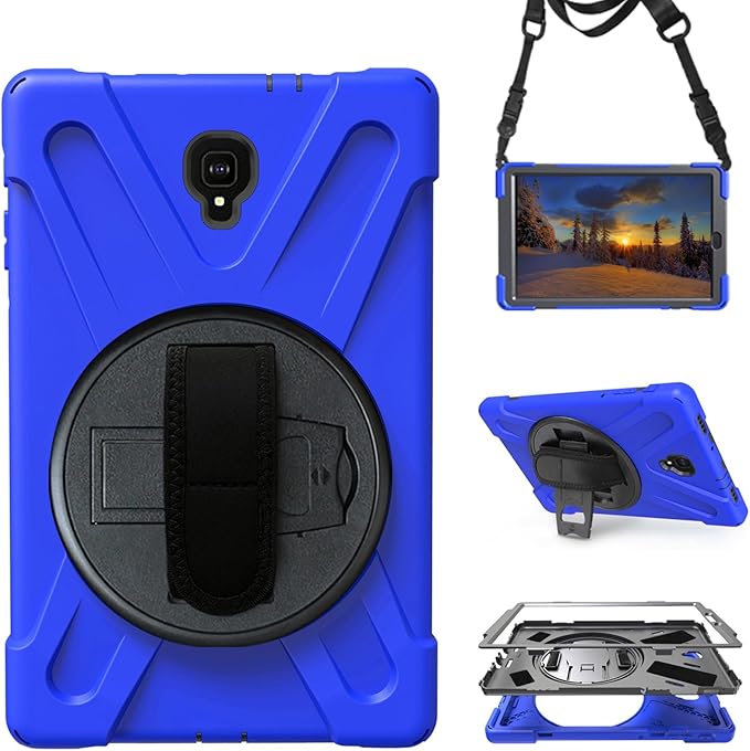 Case for Samsung Galaxy Tab A 10.5 2018 (SM-T590/T595/T597)Portable Heavy Duty Dropproof Protective Cover Case with 360 Rotating StandHandle &amp Shoulder StrapStylus Pen (New Blue)