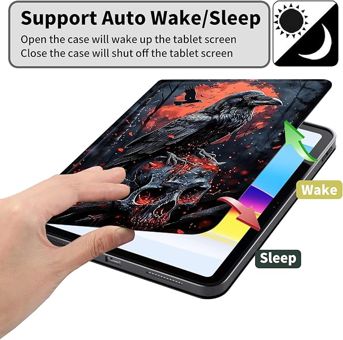 Case for Amazon Kindle Fire HD 10 and Fire HD 10 Plus 10.1 Tablet Case (13th/11th Generation 2023/2021 Release) Slim Fit PU Leather Cover with Auto Sleep/Wake - Crow Skull