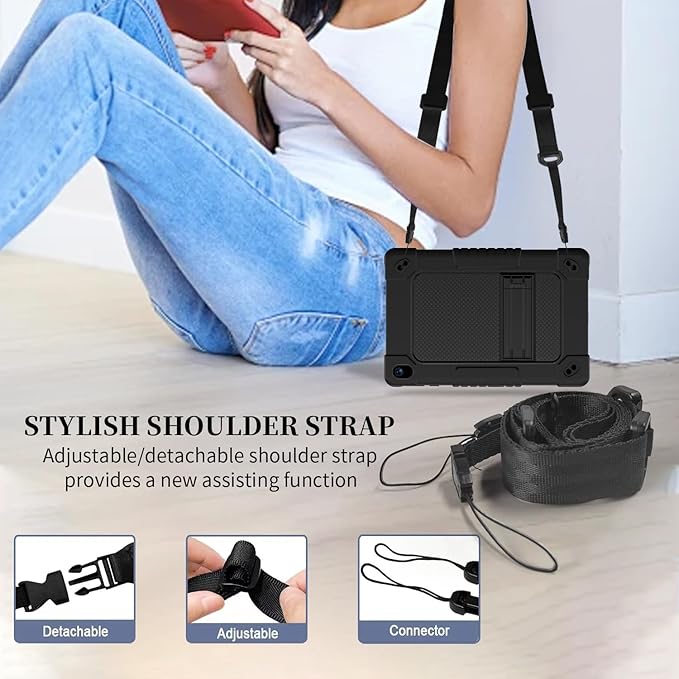 for Onn 10.1 inch Tablet Case 2024for Onn 10.1 Tablet Case Gen 4 Shockproof Rugged Kids Cover with Screen Protector Shoulder Strap for Walmart 10.1 (2024 Model:100135925)(Black+2Pcs)