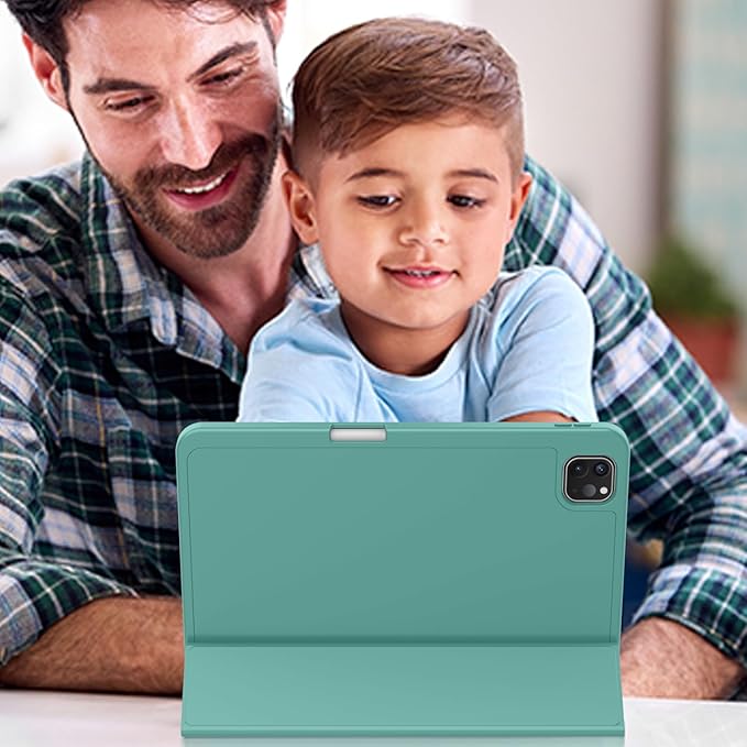 ZryXal iPad Pro 11 Inch Case (M5) 2025/ (M4) 2024 (Model: A2836/A2837/A3006) Trifold Stand Smart Cover with Pencil Holder and Soft TPU Back Auto Wake/Sleep (Forest Green)