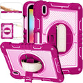 Dteck for iPad A16/10th Generation 2025/2022360° Rotate Hand Strap/Stand Full-Body Drop Rugged Protective Case with Shoulder Strap Kids Case for iPad 10th Generation iPad 10.9 Inch 2022Rose+Pink