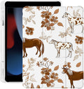 Cute Brown Horse Flower for iPad Pro 13 Inch Case (M5/M4) 2025/2024 with Pencil Holder Auto Sleep/Wake White Leather Soft TPU Back Cover
