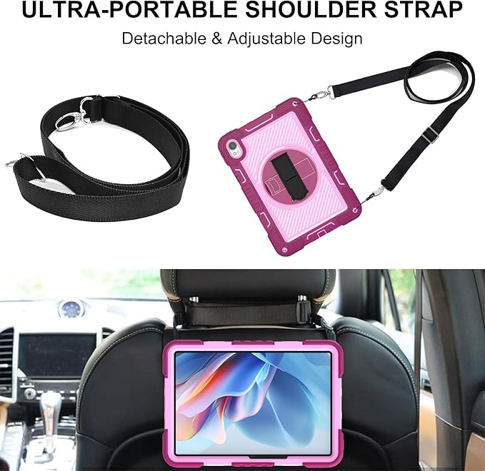 Tablet Case for Huawei MatePad Air 11.5/Huawei MatePad 11.5 S/Huawei MatePad 11.5 Tablet Shockproof Cover with 360° Rotating Stand and Wrist Strap Shoulder Strap Red Rose+Pink