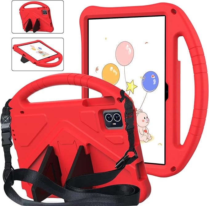 Kids Case Compatible with T-Mobile Revvl tab 2 (2025) 10.1 inch Lightweight EVA Shockproof Cover w/Stand Shoulder Strap Protective Case Compatible with T-Mobile Revvl tab 2 Tablet(Red)