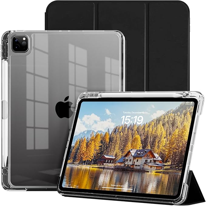 Case for iPad Air 13 Inch M3/M2 (2025/2024)iPad Pro 12.9 inch 2022/2021/2020 (6th/5th/4th Gen) | 2-in-1 Removable Clear Back Cover | Wireless Pencil Charging | Auto Sleep/WakeBlack