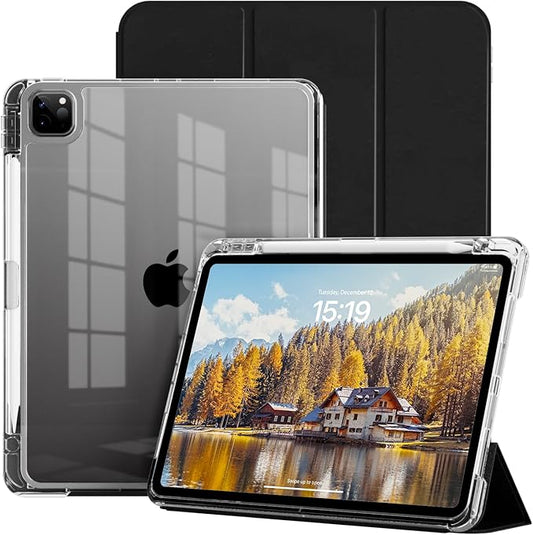 Case for iPad Air 13 Inch M3/M2 (2025/2024)iPad Pro 12.9 inch 2022/2021/2020 (6th/5th/4th Gen) | 2-in-1 Removable Clear Back Cover | Wireless Pencil Charging | Auto Sleep/WakeBlack