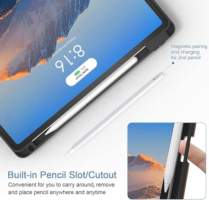 Case for iPad Pro 12.9 6th/5th/4th/3rd Generation 2022/2021/2020/2018 PU Leather 12.9 Cover with Pencil Holder/Multi-Angle Stand/PocketMarble Blue