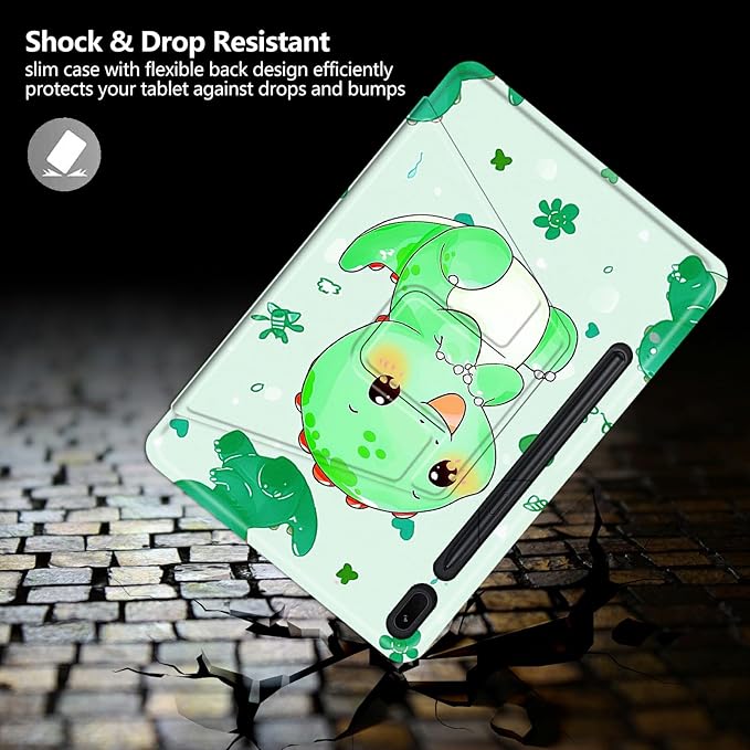 Case for Samsung Galaxy Tab S10 Ultra (2024 Release) / S9 Ultra (2023 Release) 14.6 Cute Green Dinosaur Theme 360 Degree Rotating Stand Smart Protective Cover for Samsung S10 Ultra Tablet