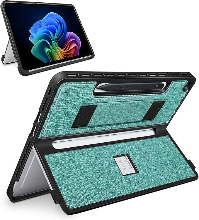 Protective Case for Microsoft Surface Pro 12 inch 2025 | Fall-Resistant Cover with Hand Strap | Compatible with Built-in Kickstand &amp Magnetic Slim Pen Storage &amp Type Cover Keyboard | Cyan