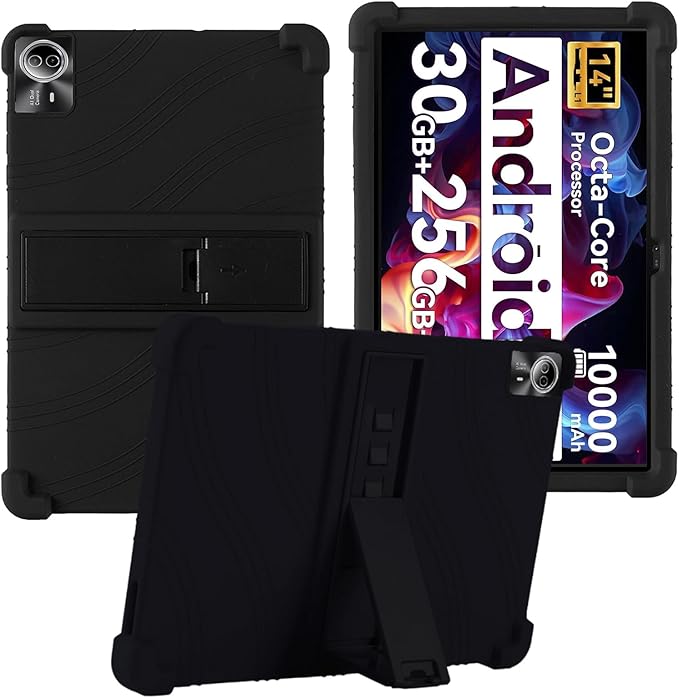 for Urao G140L 14 Inch Tablet CaseBOVUGAC Soft Silicone Adjustable Stand Shockproof Kids Friendly for Higrac G140L 14 Tablet(Black)