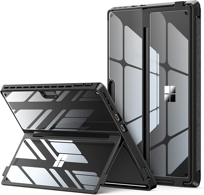 INFILAND Surface Pro 11/10/9 Case Crystal Clear Multi-Angle Shockproof for Microsoft Surface Pro 11th Edition AI 2024 Work with Surface Pro Signature Keyboard &amp Slim Pen 2 Mysterious Black