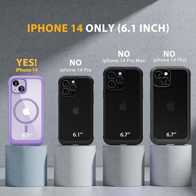 Miracase Magnetic for iPhone 14 Case 6.1 [Built-in Tempered Glass Screen Protector + Lens Protector] [Compatible with MagSafe] Full-Body Protective Bumper 14 Phone Cover Purple