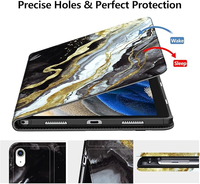 Case for iPad Pro 13 Inch Case 2024 M4 (7th Generation) PU Leather Smart Protective Cover with Auto Sleep/Wake for iPad Pro 13 2024Black Gold Marble