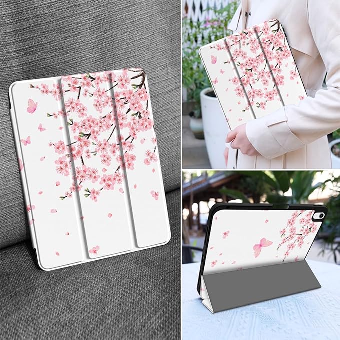 MEEgoodo for M4/M3/M2 iPad Air 11 inch Case 2026 2025 2024Case for iPad Air 5th Generation/iPad Air 4th Gen 10.9 inch 2022 2020 Tablet Cover with Soft TPU Back Shell Cherry Blossoms