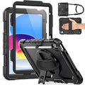Weuiean Case for iPad A16 11th/10th Generation 11/10.9 Military-Grade Heavy-Duty Shockproof Cover with 360° Rotating Stand Built-in Pencil Holder &amp Adjustable Hand/Shoulder Strap - Black