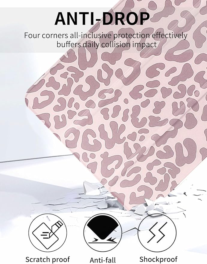 Fycyko Trifold Stand Case for iPad 10.2 InchiPad 9th/8th/7th Generation 2021/2020/2019 Aesthetic Trendy Pink Leopard Print with Pencil Holder Shockproof Protective CoverPink