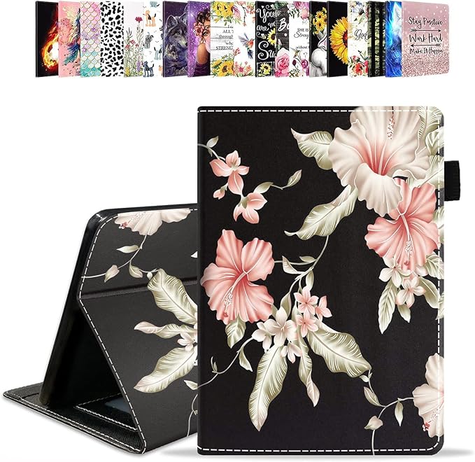 Case for All-New Amazon Kindle Fire 7 Tablet (7 12th Generation 2022 Release) Latest Model - PU Leather Folio Case with Smart Auto Wake/Sleep Oriental Decorative Flower