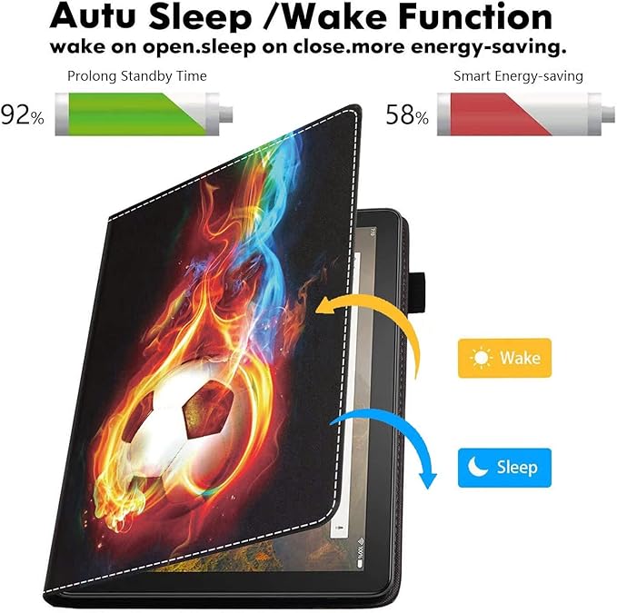 Case for Amazon Kindle Fire HD 10 &amp 10 Plus Tablet 10.1 (13th/11th Generation 2023/2021 Release) - PU Leather Folio Case with Smart Auto Wake/Sleep Flame Football