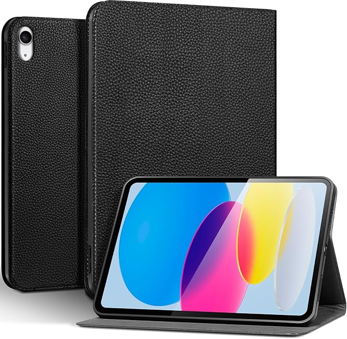 Genuine Leather Case for iPad 11th Gen 11 (2025/A16) &amp 10th Gen 10.9 (2022) | Slim Protective Cover with Adjustable Stand Auto Wake/Sleep Premium Leather | Black