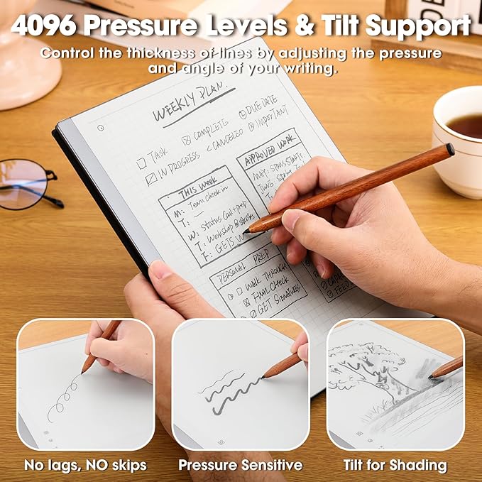 Stylus Pen for Kindle Scribe Pen &amp Remarkable 2 Pen Wooden Stylus Pencil Styluses Pen with Eraser Tilt Support &amp Palm Rejection 3 Replacement Pen Tips No Bluetooth Needed