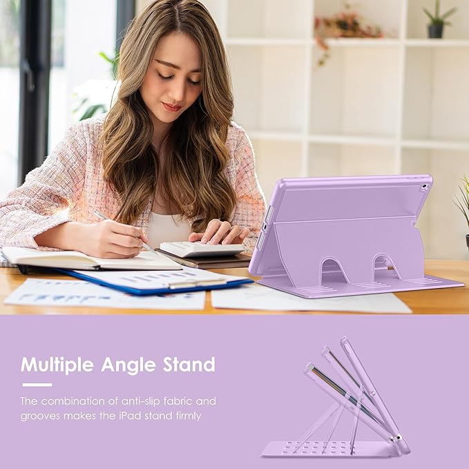 VIKESI Case for iPad 9th / 8th / 7th Generation 10.2 inch (2021/2020/2019 Released)Multiple Angles Magnetic Stand CoverShockproof BackPencil Holderand Auto Sleep/WakeLilac