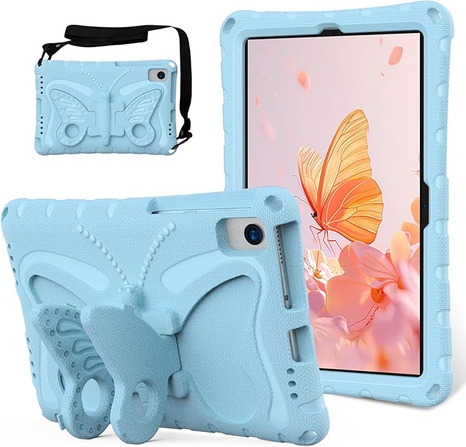 YEMENGHUA Heavy Duty Protection Compatible with Samsung Galaxy Tab S5e 10.5 (2019) SM-T720Lightweight EVA Kid Friendly Shockproof Protective CaseShoulder Strap Case Butterfly Kids Case(Light Blue)