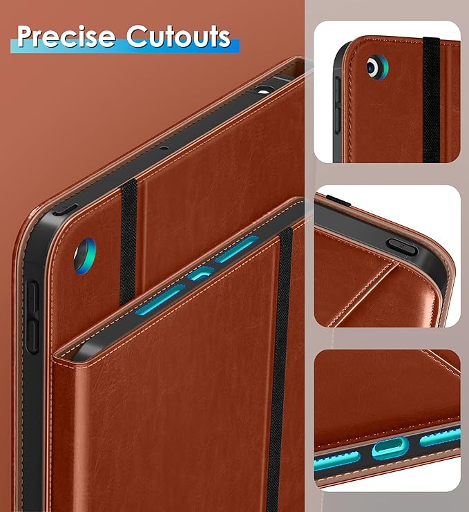 DTTO Rotating Case for iPad 9th/8th/7th Generation 10.2 Inch 2021/2020/2019 360 Degree Swiveling Premium Leather Folio Stand Cover with Pencil Holder - Auto Wake/Sleep and Hand Strap Brown