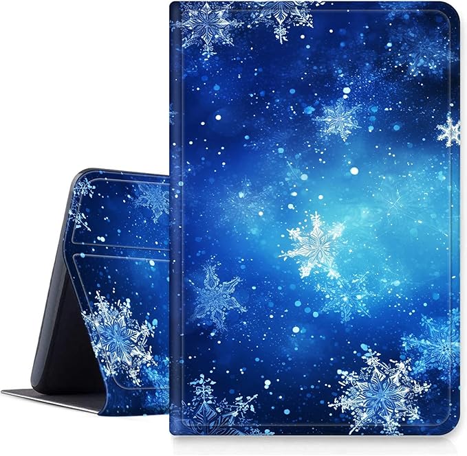 DIGTIALLL Case for Amazon Kindle Fire HD 10 &amp 10 Plus Tablet (11th Generation 2021 Release) 10.1 PU Leather Smart Protective Cover with Auto Sleep/WakeBlue Snow Snowflakes