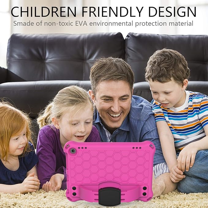 Bumper Case for Fire HD 8/Plus 10th Gen (2020 Only) Techcircle Shockproof Hand Belt Stand Cover Kids EVA Foam Honeycomb Protective Case with Shoulder Strap Handle Light Cover Rose