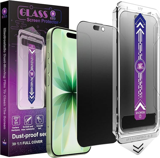 2 Pack Matte Privacy Screen Protector for iPhone 17 &amp iPhone 16 Pro 6.3 9H+ Hardness Anti-Spy Anti-Glare Tempered Glass Smooth Responsive Touch &amp Scratch Resistant Bubble-Free Easy Install