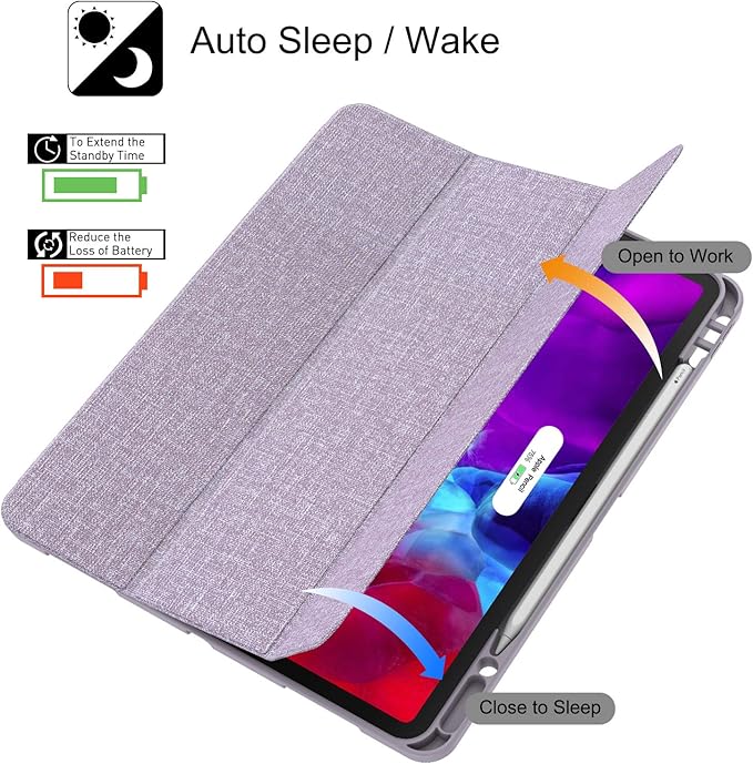 Soke for iPad Pro 12.9 Case 2020 &amp 2018 with Pencil Holder - [Full Body Protection + Apple Pencil Charging + Auto Wake/Sleep] Soft TPU Back Cover for 2020 iPad Pro 12.9(Violet)