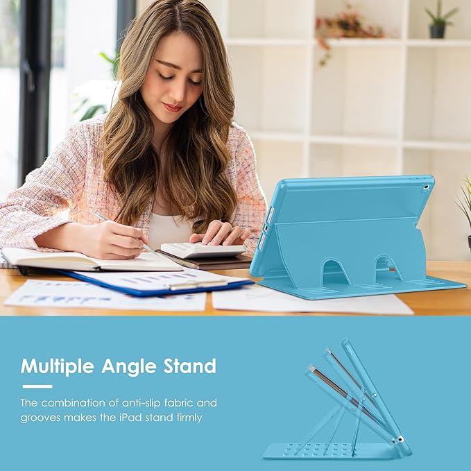 VIKESI Case for iPad 9th / 8th / 7th Generation 10.2 inch (2021/2020/2019 Released)Multiple Angles Magnetic Stand CoverShockproof BackPencil Holderand Auto Sleep/WakeSky Blue