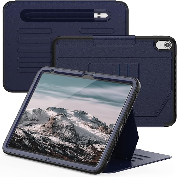 Case for iPad (A16) 11th/10th Generation 11''/10.9'' 2025/2022: Shockproof Protective Cover with Auto Wake/Sleep Strong Magnetic Multi-Angles Stand Pencil Holder Card Slot Blue