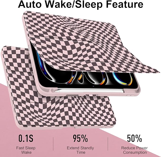 Case for iPad Pro 13 inch (M5) 2025 (M4) 2024 Release with Pencil Holder - Aesthetic Cute Design Trifold Cover with Soft TPU Bumper Clear Back Auto Sleep/Wake for Girls Women Abstract lattice