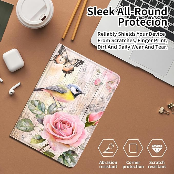 Case for Amazon Fire 7 Tablet 7 12th Generation 2022 Release PU Leather Smart Protective Cover with Auto Sleep/Wake for Fire 7 2022Beautiful Watercolor Bird