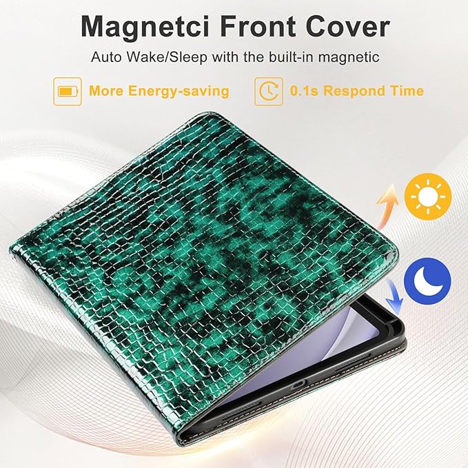 Elegant Case for Samsung Galaxy Tab A9 Plus 11 Inch 2023（Model: SM-X210/X216/X218） Premium Leather Crocodile Cover | Stand | Card Pockets| Wrist Strap| S Pen Holder (Dark Green Gradient)