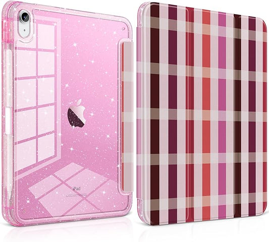 TWOLSKOO Sparkly Case for iPad Pro 11 inch (M5 2025 / M4 2024) Glitter Hard Acrylic Back with Pencil Holder Slim Trifold Stand Folio Cover Auto Sleep/Wake Tartan Pattern