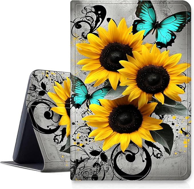 Case for iPad (A16) 11th Generation 11 Inch 2025/10th Generation 10.9 Inch 2022 PU Leather Smart Protective Cover with Auto Sleep/Wake for iPad 11/10 GenSunflowers Blue Butterflies