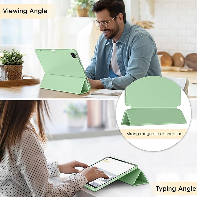 DTTO for iPad Air 13 Inch Case M4/M3/M2 2026/2025/2024 iPad Pro 12.9 Inch Case (6th/5th/4th/3rd Gen) Smart Slim Trifold Stand Soft Cover with Pencil Holder Matcha Green