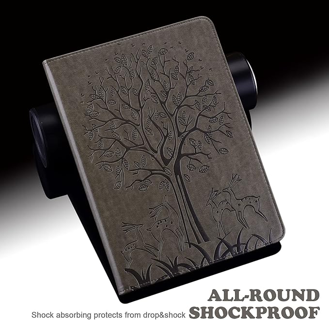 ALILANG for Kindle Fire Max 11 Case (13th Generation 2023 Release) Tree Embossed PU Leather Card Slot Shockproof Smart Cover for Kindle Fire Max 11 2023 Tablet Case -Gray